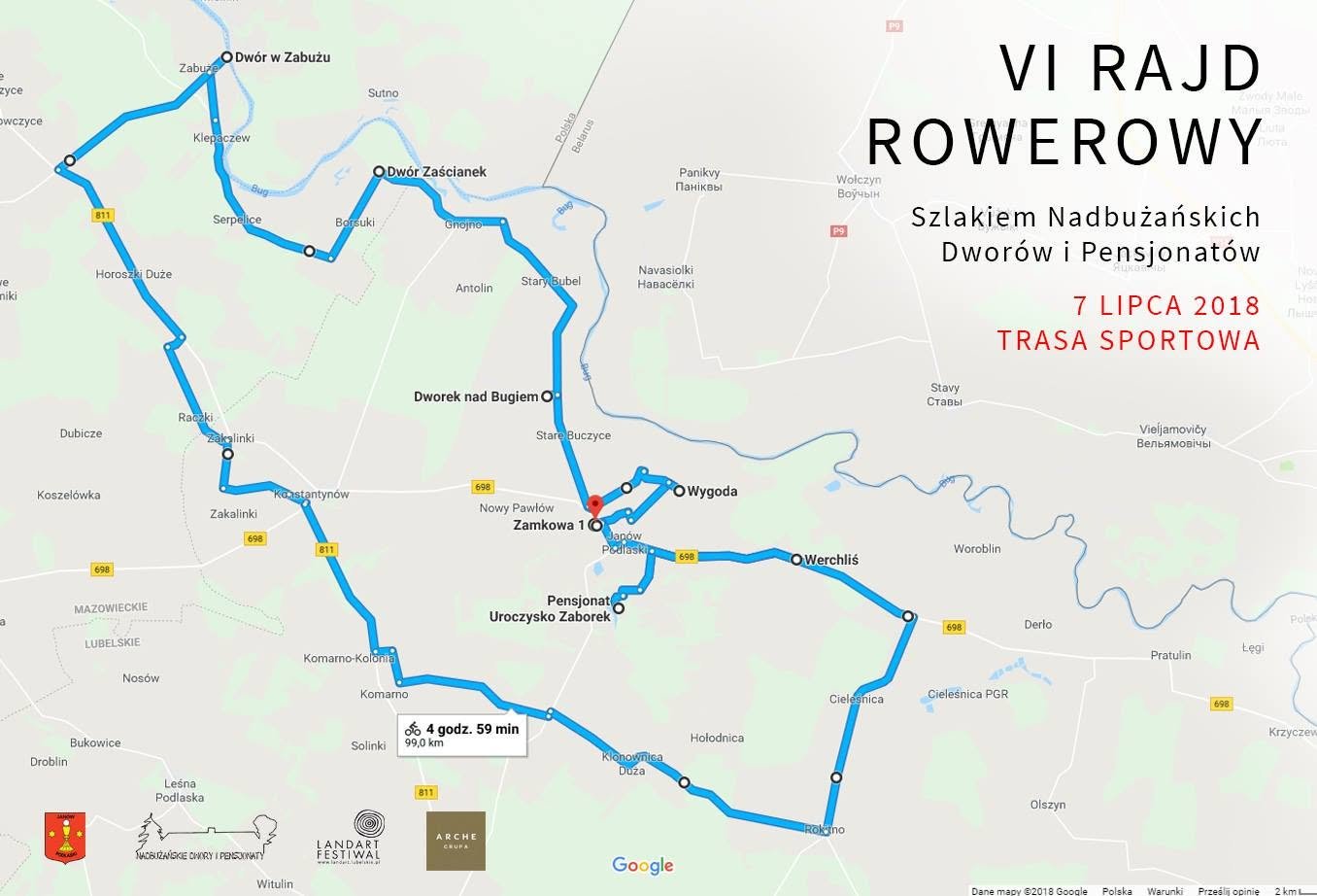 Mapa trasy VI Rajd Rowerowy — trasa sportowa przygotowana przez organizatora rajdu