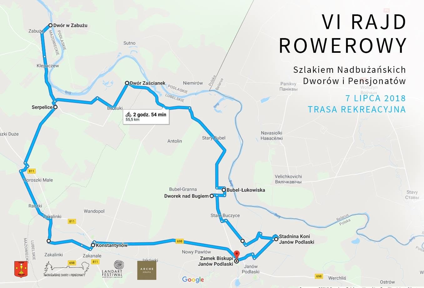 Mapa trasy VI Rajd Rowerowy — trasa rekreacyjna przygotowana przez organizatora rajdu