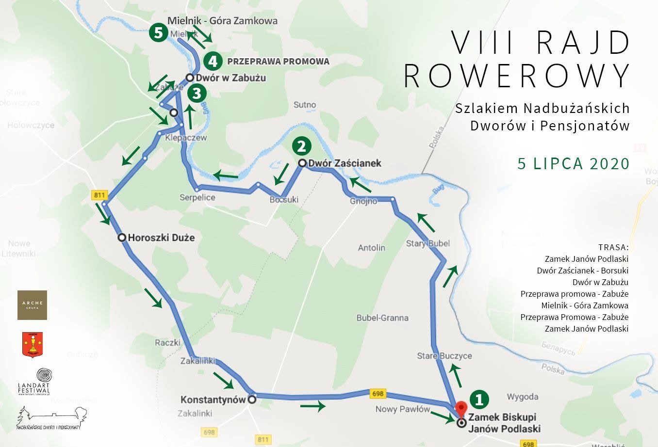 Mapa trasy VIII Rajd Rowerowy przygotowana przez organizatora rajdu