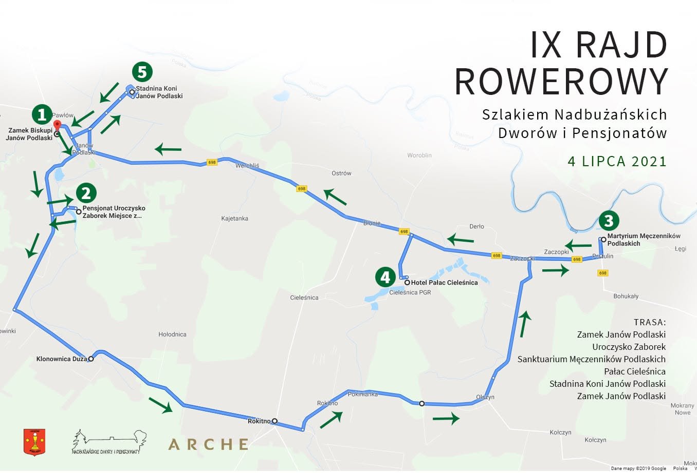 Mapa trasy IX Rajd Rowerowy przygotowana przez organizatora rajdu