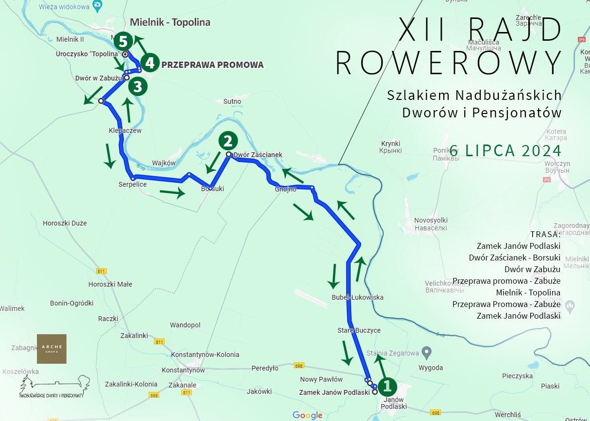 Mapa trasy XII Rajd Rowerowy przygotowana przez organizatora rajdu