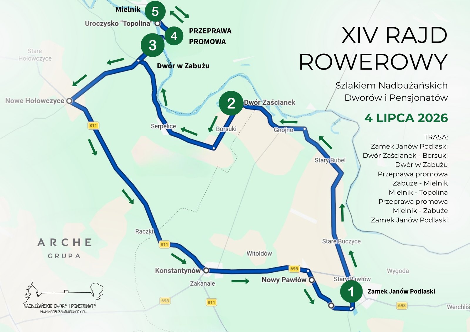 Mapa trasy XIV Rajd Rowerowy przygotowana przez organizatora rajdu
